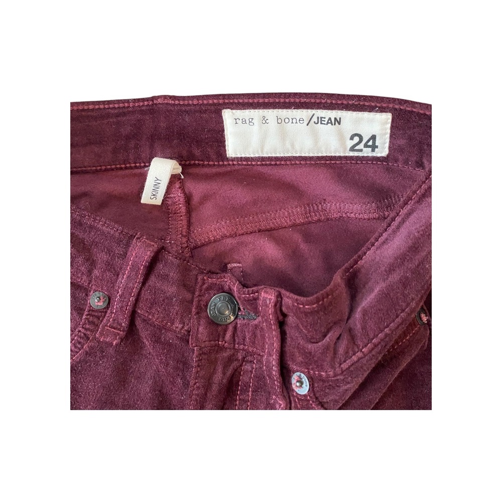 Rag‎ & Bone Burgundy Velvet Skinny Jeans Size 24 Casual Everyday Designer - Picture 3 of 8